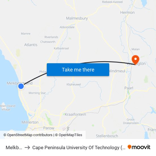 Melkbosch to Cape Peninsula University Of Technology (Wellington Campus) map