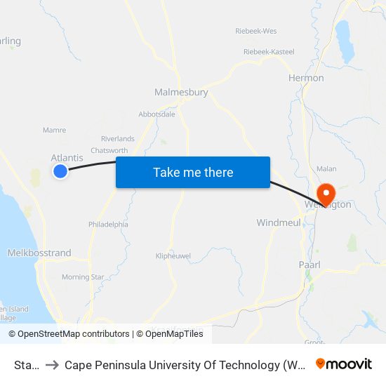 Starke to Cape Peninsula University Of Technology (Wellington Campus) map