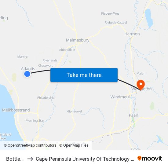 Bottlebrush to Cape Peninsula University Of Technology (Wellington Campus) map