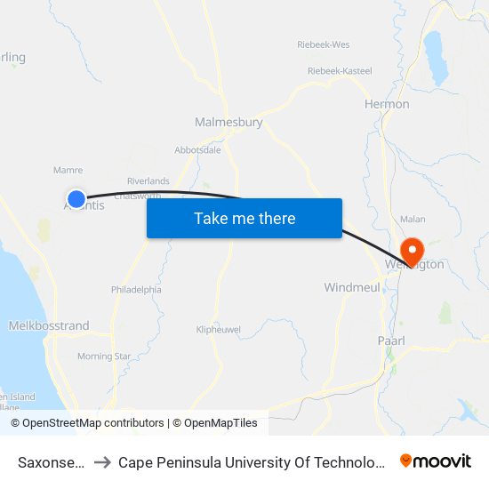 Saxonsea Clinic to Cape Peninsula University Of Technology (Wellington Campus) map