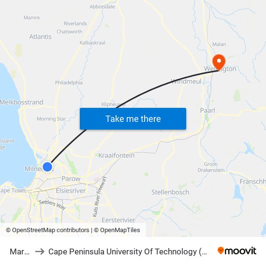 Marconi to Cape Peninsula University Of Technology (Wellington Campus) map