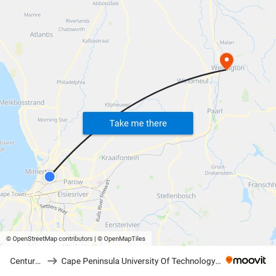 Century Gate to Cape Peninsula University Of Technology (Wellington Campus) map