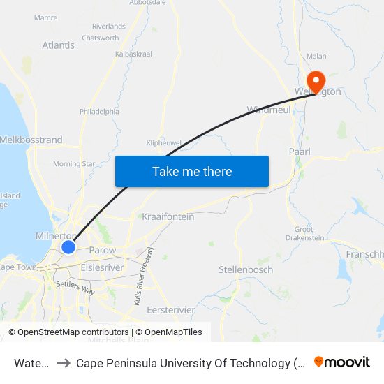 Waterford to Cape Peninsula University Of Technology (Wellington Campus) map