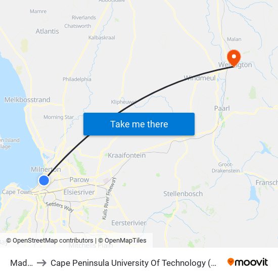 Madeira to Cape Peninsula University Of Technology (Wellington Campus) map