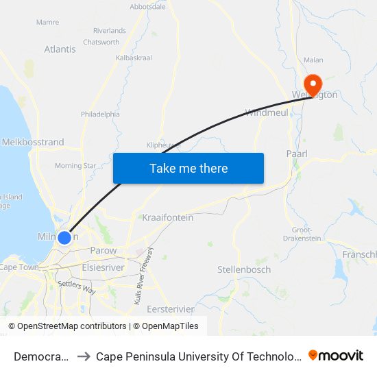 Democracy North to Cape Peninsula University Of Technology (Wellington Campus) map