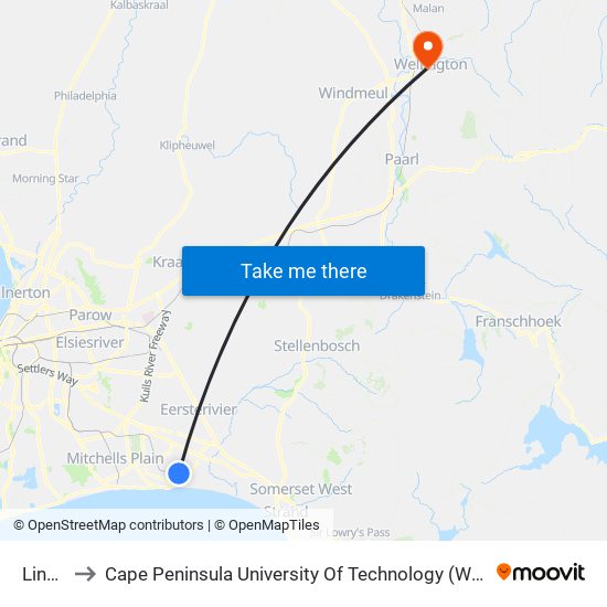 Lindela to Cape Peninsula University Of Technology (Wellington Campus) map