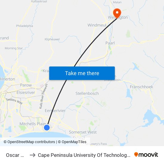 Oscar Mpetha to Cape Peninsula University Of Technology (Wellington Campus) map