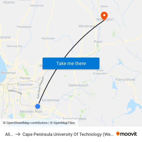 Aliam to Cape Peninsula University Of Technology (Wellington Campus) map