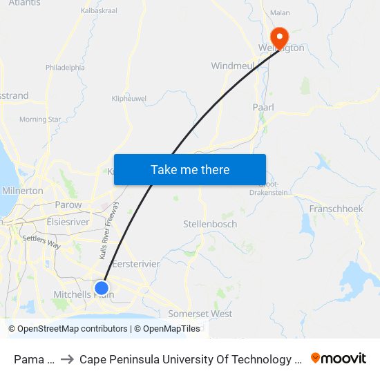 Pama West to Cape Peninsula University Of Technology (Wellington Campus) map