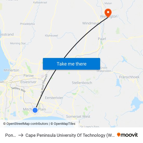 Pontiac to Cape Peninsula University Of Technology (Wellington Campus) map