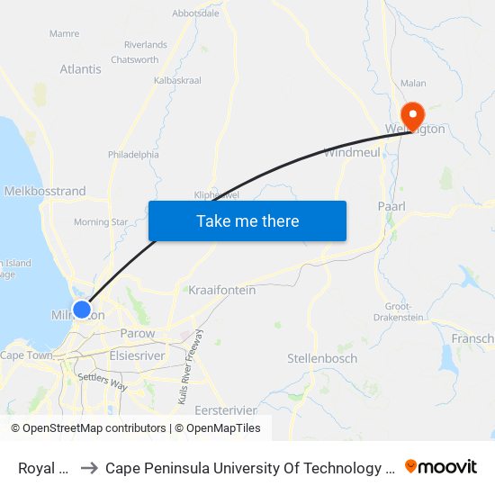 Royal Ascot to Cape Peninsula University Of Technology (Wellington Campus) map