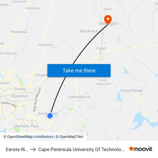 Eerste River Stn to Cape Peninsula University Of Technology (Wellington Campus) map