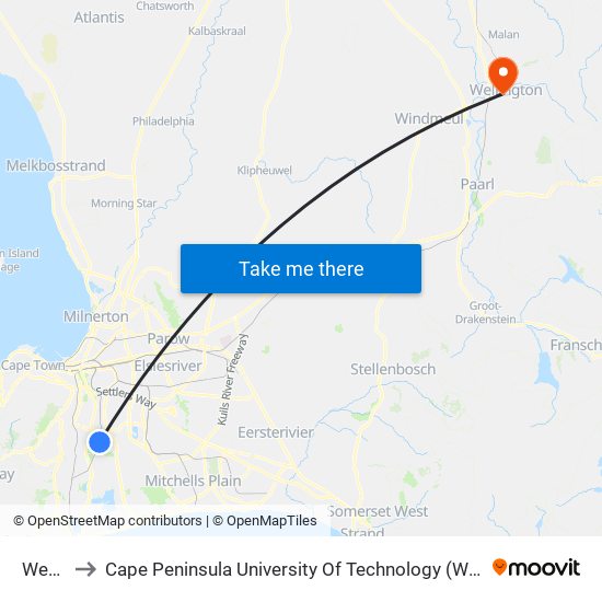 Wetton to Cape Peninsula University Of Technology (Wellington Campus) map