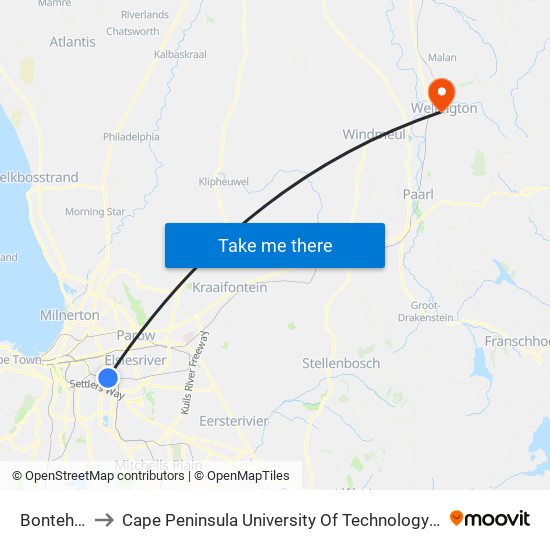 Bonteheuwel to Cape Peninsula University Of Technology (Wellington Campus) map