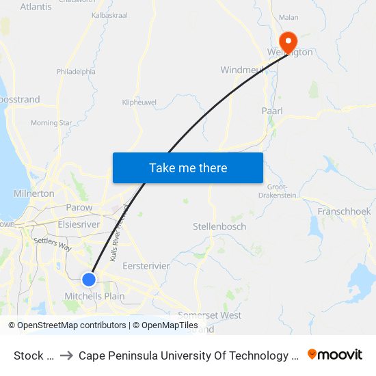 Stock Road to Cape Peninsula University Of Technology (Wellington Campus) map
