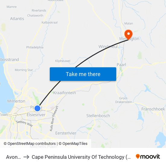 Avondale to Cape Peninsula University Of Technology (Wellington Campus) map