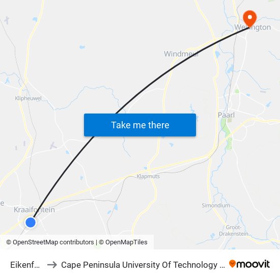 Eikenfontein to Cape Peninsula University Of Technology (Wellington Campus) map