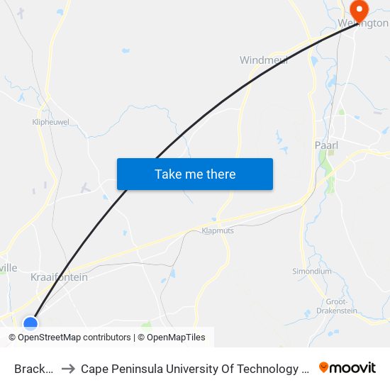 Brackenfell to Cape Peninsula University Of Technology (Wellington Campus) map