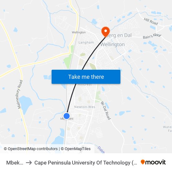 Mbekweni to Cape Peninsula University Of Technology (Wellington Campus) map