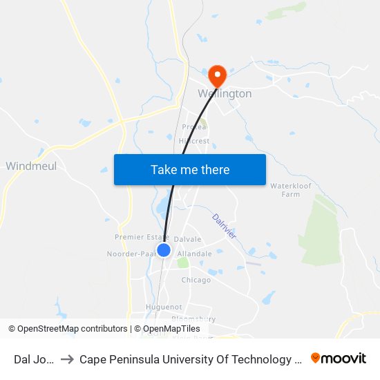 Dal Josafat to Cape Peninsula University Of Technology (Wellington Campus) map