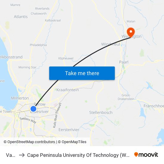 Vasco to Cape Peninsula University Of Technology (Wellington Campus) map