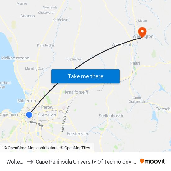 Woltemade to Cape Peninsula University Of Technology (Wellington Campus) map