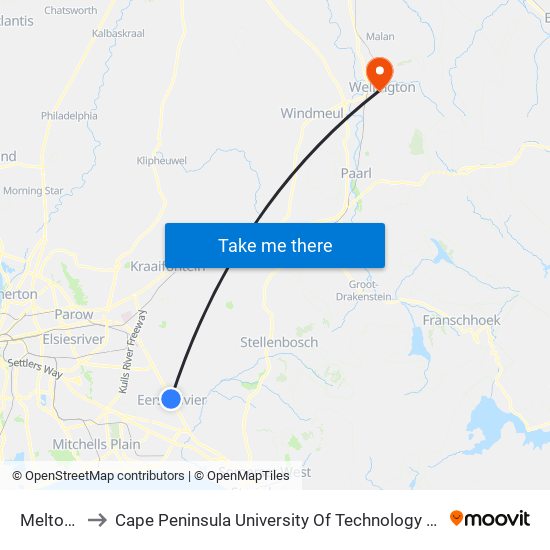 Meltonrose to Cape Peninsula University Of Technology (Wellington Campus) map