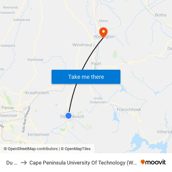 Du Toit to Cape Peninsula University Of Technology (Wellington Campus) map