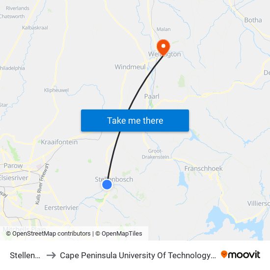 Stellenbosch to Cape Peninsula University Of Technology (Wellington Campus) map