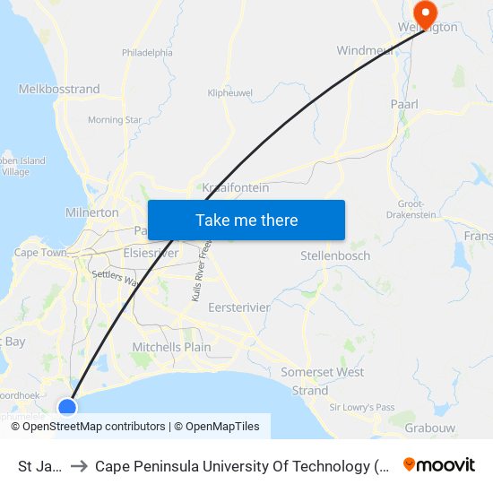 St James to Cape Peninsula University Of Technology (Wellington Campus) map