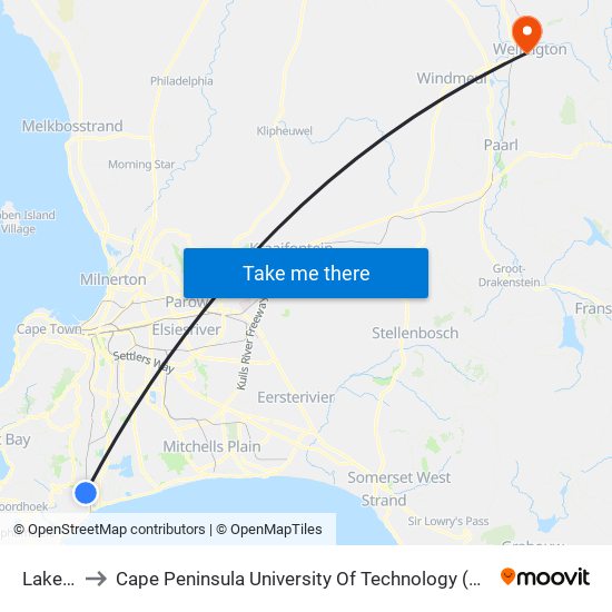 Lakeside to Cape Peninsula University Of Technology (Wellington Campus) map