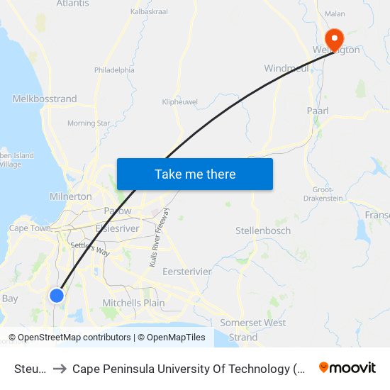 Steurhof to Cape Peninsula University Of Technology (Wellington Campus) map
