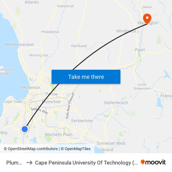 Plumstead to Cape Peninsula University Of Technology (Wellington Campus) map