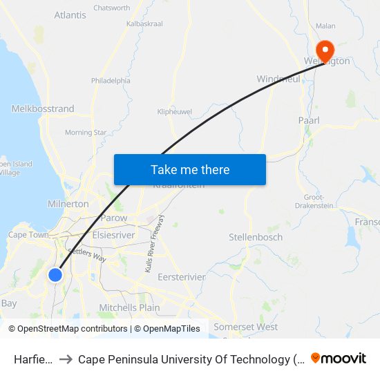 Harfield Rd to Cape Peninsula University Of Technology (Wellington Campus) map