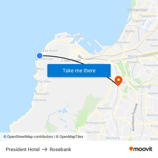 President Hotel to Rosebank map