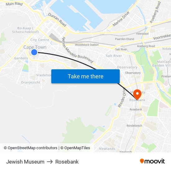 Jewish Museum to Rosebank map