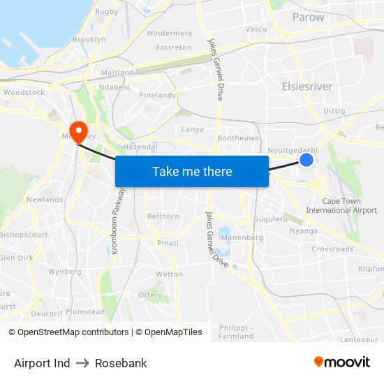 Airport Ind to Rosebank map
