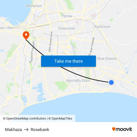 Makhaza to Rosebank map