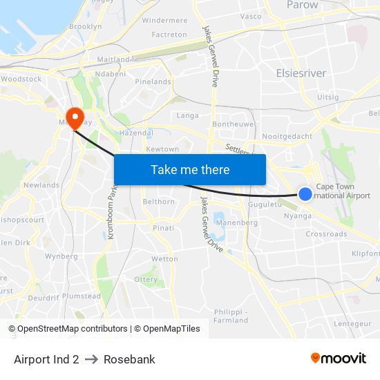 Airport Ind 2 to Rosebank map