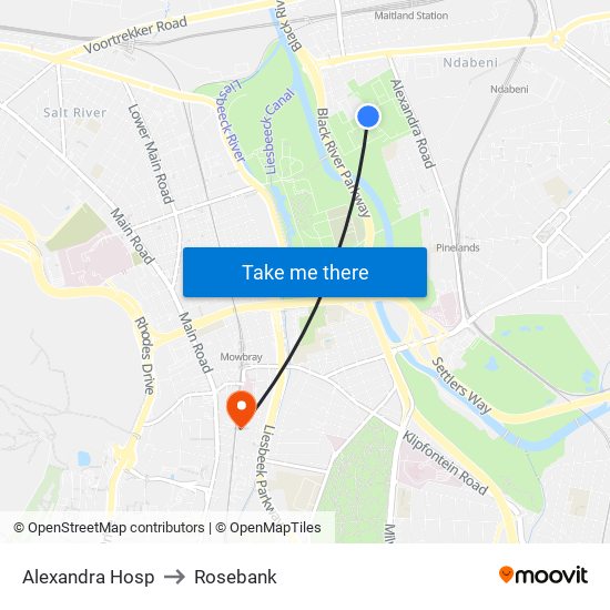 Alexandra Hosp to Rosebank map
