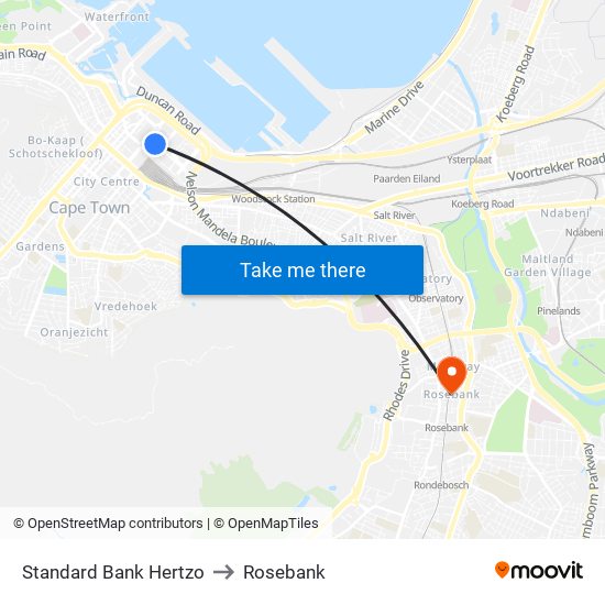 Standard Bank Hertzo to Rosebank map