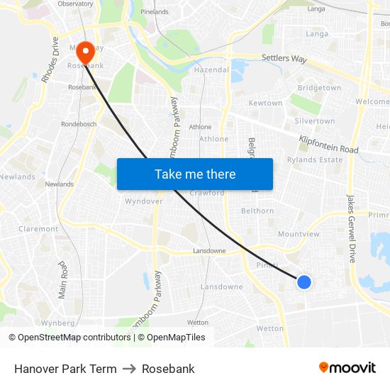 Hanover Park Term to Rosebank map