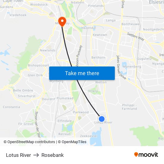 Lotus River to Rosebank map