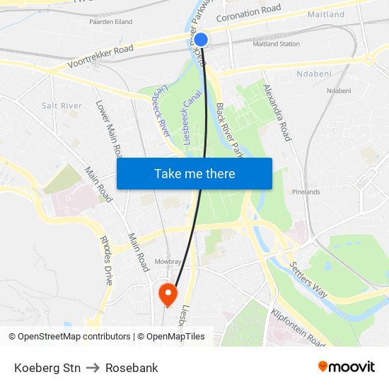 Koeberg Stn to Rosebank map