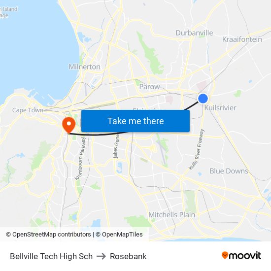 Bellville Tech High Sch to Rosebank map