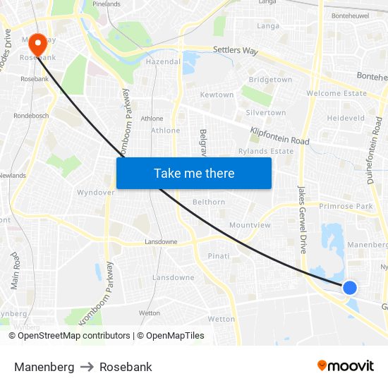 Manenberg to Rosebank map