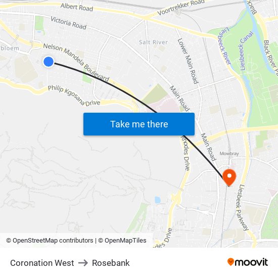 Coronation West to Rosebank map