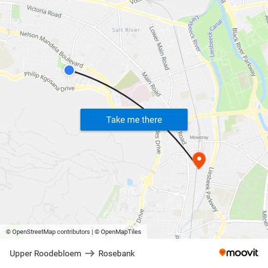 Upper Roodebloem to Rosebank map