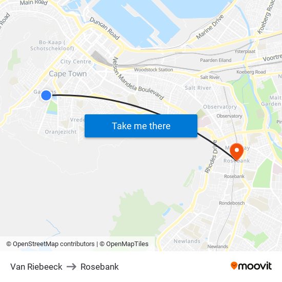 Van Riebeeck to Rosebank map