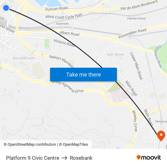 Platform 9 Civic Centre to Rosebank map